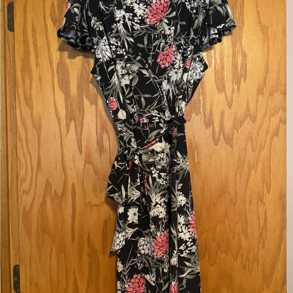 INC International Concepts Black and Pink Floral Maxi Dress Petite Large